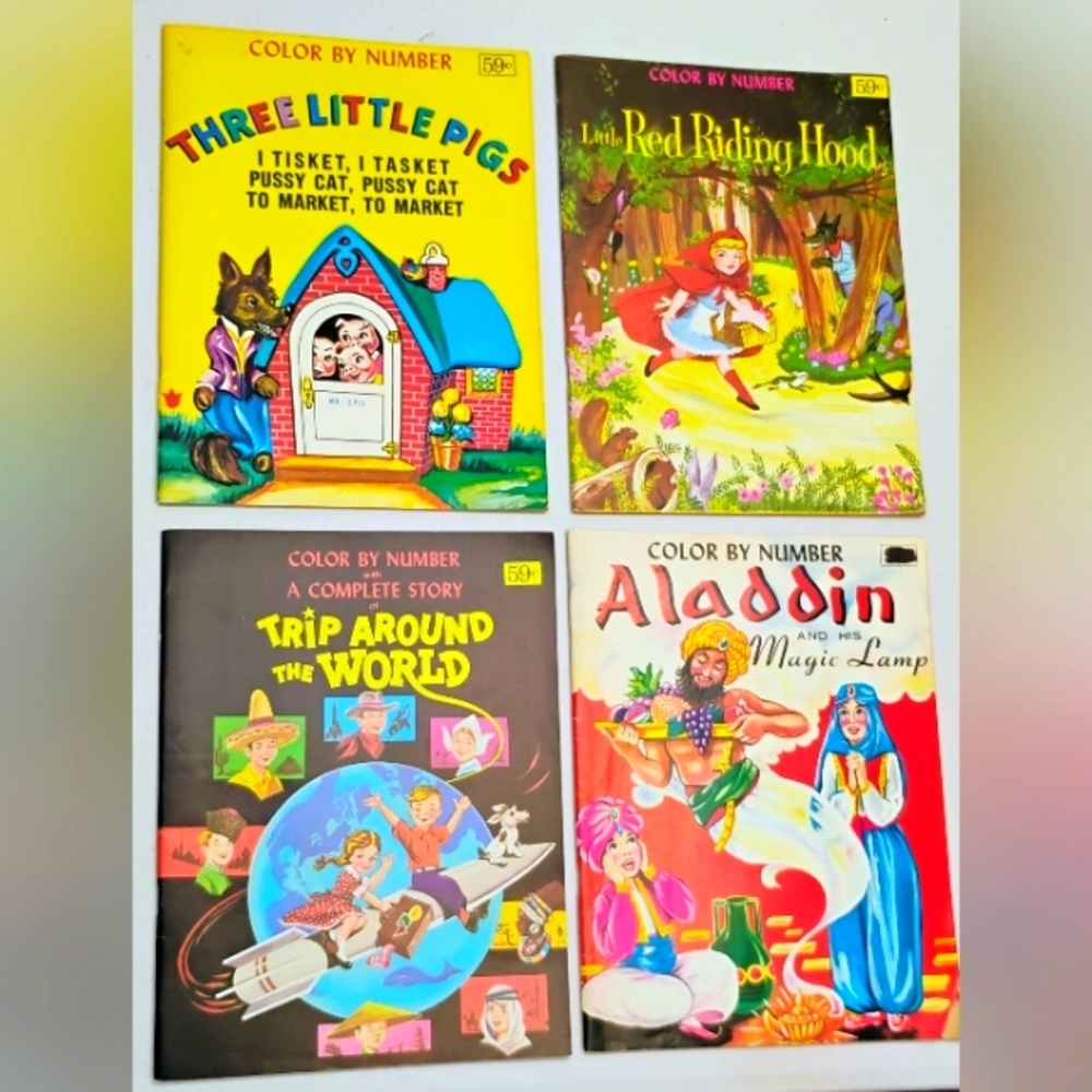 Vintage 1960'S Coloring Paperback Books By Numbers Storybooks NEW Set of 4